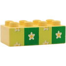 Duplo Light Yellow Brick 2 x 4 with Flowery Wallpaper (Yellow/Green Stripes) (42683)