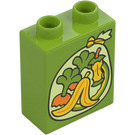 Duplo Lime Brick 1 x 2 x 2 with Banana and Apple Core with Bottom Tube (15847 / 104340)