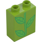 Duplo Lime Klods 1 x 2 x 2 med Plante Klinge (4066)