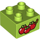 Duplo Lime Brick 2 x 2 with three Apples and Worm (3437 / 15965)