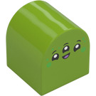 Duplo Lime Klods 2 x 2 x 2 med Buet Top med Alien Ansigt med 3 Øjne (3664 / 105452)