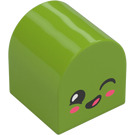 Duplo Lime Brick 2 x 2 x 2 with Curved Top with Face with Closed Eyes (3664 / 101575)