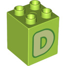 Duplo Lime Brick 2 x 2 x 2 with Letter "D" Decoration (31110 / 65971)
