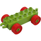 Duplo Lime Car Chassis 2 x 6 with Red Wheels (Open Hitch) (14639 / 74656)