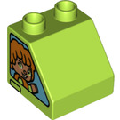 Duplo Lime Slope 2 x 2 x 1.5 (45°) with Girl on Both Sides (6474 / 43534)