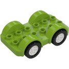 Duplo Lime Wheelbase 2 x 6 with White Rims and Black Wheels (35026)