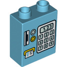 Duplo Medium Azure Brick 1 x 2 x 2 with Keypad, Card Reader, and '1.23' Display with Bottom Tube (15847 / 77954)