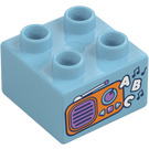 Duplo Celeste medio Ladrillo 2 x 2 con Radio y ABC (3437 / 105347)