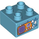 Duplo Medium Azure Brick 2 x 2 with Radio and ABC (3437 / 105347)