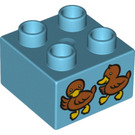 Duplo Medium Azure Brick 2 x 2 with Two Brown Chicks (3437 / 19520)