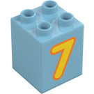 Duplo Medium azuurblauw Steen 2 x 2 x 2 met '7' (28936 / 31110)