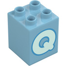 Duplo Mittleres Azur Stein 2 x 2 x 2 mit Letter "Q" Deko (31110 / 65938)