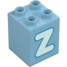 Duplo Mittleres Azur Stein 2 x 2 x 2 mit Letter "Z" Deko (31110 / 65976)