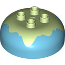 Duplo Medium asurblå Rund Kloss 4 x 4 med Dome Topp med Yellowish Grønn Mønster (18488 / 98220)