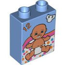 Duplo Medium blå Kloss 1 x 2 x 2 med Baby uten bunnrør (4066 / 86106)