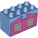 Duplo Medium blauw Steen 2 x 4 x 2 met Pink boards Wit Windows (31111 / 84595)