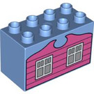 Duplo Medium Blue Brick 2 x 4 x 2 with Pink boards white Windows (31111 / 84595)