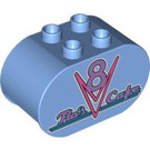 Duplo Medium Blue Brick 2 x 4 x 2 with Rounded Ends with 'Flo's V8 Cafe' (6448 / 89892)