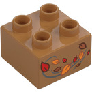 Duplo Medium Mörk Hud Kloss 2 x 2 med Autmun Löv (3437 / 107837)