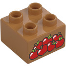 Duplo Medium donker vleeskleurig Steen 2 x 2 met Rood Berries (3437 / 103926)