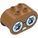 Duplo Medium Dark Flesh Brick 2 x 4 x 2 with Rounded Ends with Angry Glasses Face (6448 / 105455)