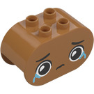 Duplo Mittleres dunkles Fleisch Stein 2 x 4 x 2 mit Abgerundete Enden mit Crying Gesicht (6448 / 105436)