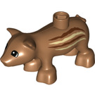 Duplo Medium mørk hud Pig med Brun og Beige Striper på Side (12058 / 19134)