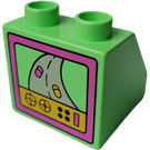 Duplo Medium Green Slope 2 x 2 x 1.5 (45°) with Racing Game Decoration (6474)