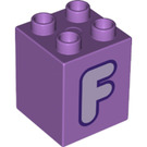 Duplo Medium Lavender Brick 2 x 2 x 2 with Letter "F" Decoration (31110 / 65914)