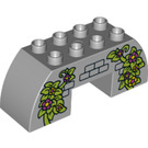 Duplo Medium Stone Gray Arch Brick 2 x 6 x 2 Curved with Leaves, Flowers and Bricks (11197 / 36606)