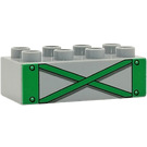 Duplo Medium Stone Gray Brick 2 x 4 with Green Fence (3011 / 54783)