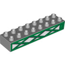 Duplo Medium Stone Gray Brick 2 x 8 with Green fence decoration (4199 / 54699)