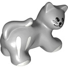 Duplo Medium Stone Gray Cat (Stretching) with Tail Curled Towards Head and White Patches (31102 / 48835)