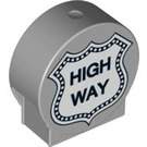 Duplo Medium Stone Gray Round Sign with 'HIGH WAY' Shield sign with Round Sides (41970 / 89901)