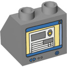 Duplo Medium Stone Gray Slope 2 x 2 x 1.5 (45°) with Computer Screen and Police Badge (6474 / 48261)