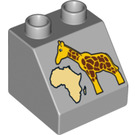 Duplo Medium steingrå Skråning 2 x 2 x 1.5 (45°) med Giraffe og Africa (6474 / 54592)