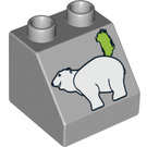 Duplo Medium Stone Gray Slope 2 x 2 x 1.5 (45°) with Polar Bear and Greenland (6474 / 54589)