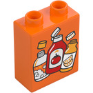 Duplo oranžová Kostka 1 x 2 x 2 s Bottles, Tomato Sauce se spodní trubičkou (15847 / 104505)