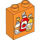 Duplo Oranje Steen 1 x 2 x 2 met Bottles, Tomato Sauce met buis aan de onderzijde (15847 / 104505)