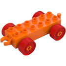 Duplo Orange Car Chassis 2 x 6 with Red Wheels (Open Hitch) (14639 / 74656)