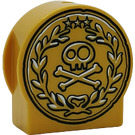 Duplo Pearl Gold Brick 1 x 3 x 2 with Round Top with Skull and Crossbones with Cutout Sides (13796 / 14222)