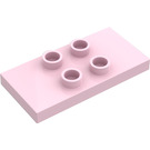 Duplo Rosa Bricka 2 x 4 x 0.33 med 4 Centrum Knoppar (Tunn) (4121)