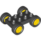 Duplo Plate 2 x 4 with Yellow Rims and Black Wheels (12592 / 42416)