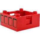 Duplo Red Box with Handle 4 x 4 x 1.5 with Four rectangles (47423 / 52421)