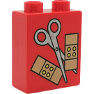 Duplo Red Brick 1 x 2 x 2 with Bandages and Scissors without Bottom Tube (4066)