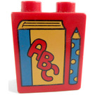Duplo Red Brick 1 x 2 x 2 with Book and Pencil without Bottom Tube (4066)
