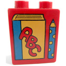 Duplo Red Brick 1 x 2 x 2 with Book and Pencil without Bottom Tube (4066 / 82074)