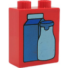 Duplo Rot Stein 1 x 2 x 2 mit Carton und Flasche ohne Unterrohr (4066)