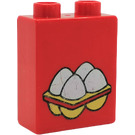 Duplo Rot Stein 1 x 2 x 2 mit Eggs ohne Unterrohr (4066)