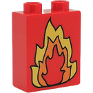 Duplo rot Backstein 1 x 2 x 2 mit Feuer ohne Unterrohr (4066)